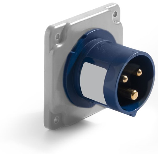 [MSSB-123141] RS PRO IP44 Blue Panel Mount 2P+E Industrial Power Plug, Rated At 16A, 200 ? 250 V
